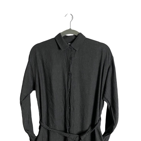 Uniqlo Women's Charcoal Gray Button Up Midi Belted Shirt Dress - Picture 2 of 10